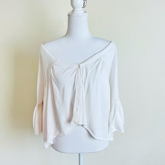 Free People White Sweet Little Tee Button Up Blouse - Picture 1 of 13